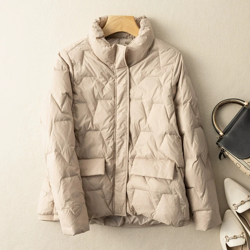 2026 New Autumn Winter Light Thin White Duck Down Coat Women Warm Stand Collar Down Jacket Ladies Bigsize Puffer Parkas Outwears