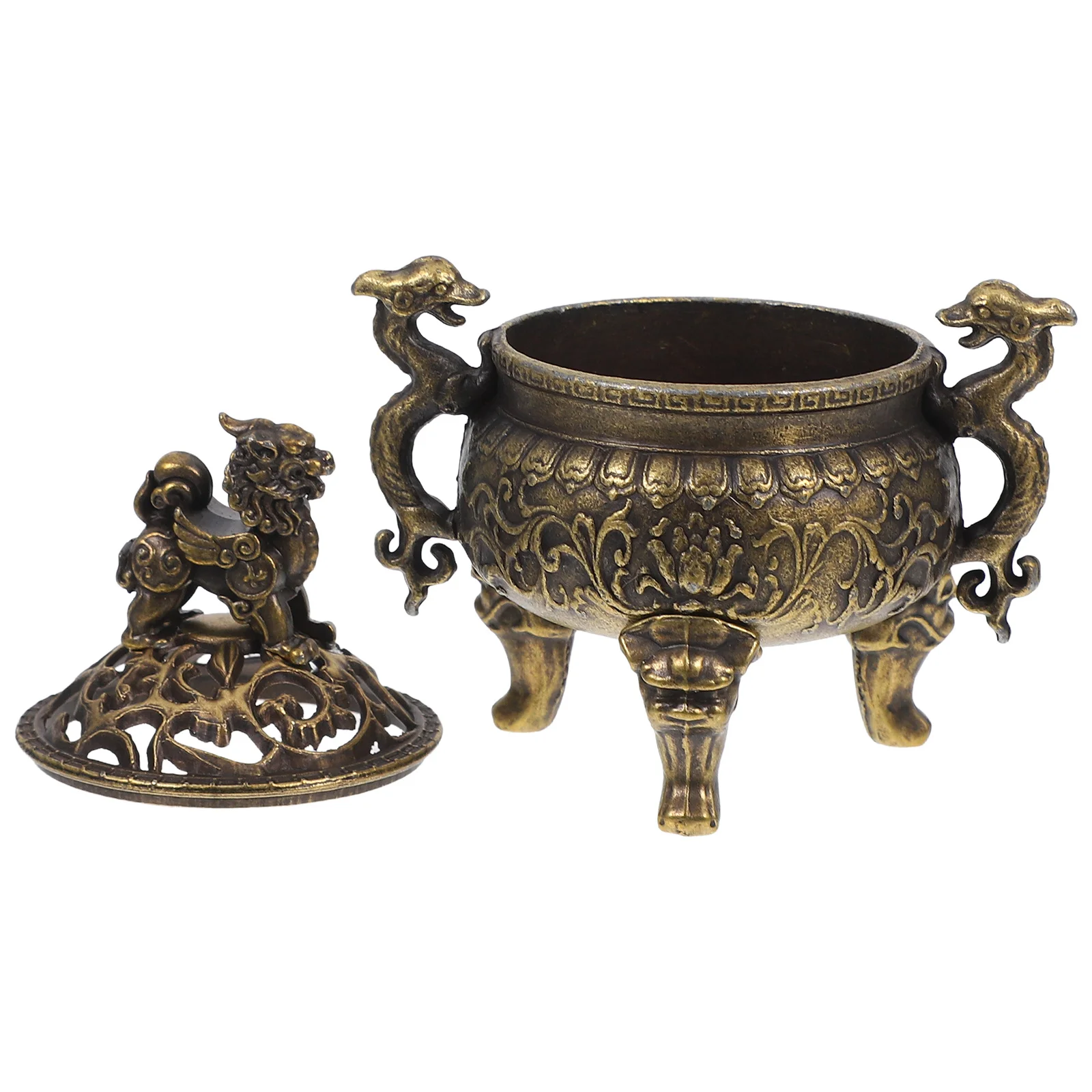 

Copper Burner Mini Design Chinese Feng Shui Ornament Vintage Aromatherapy Censer Three-Legged Stable Structure Decorative