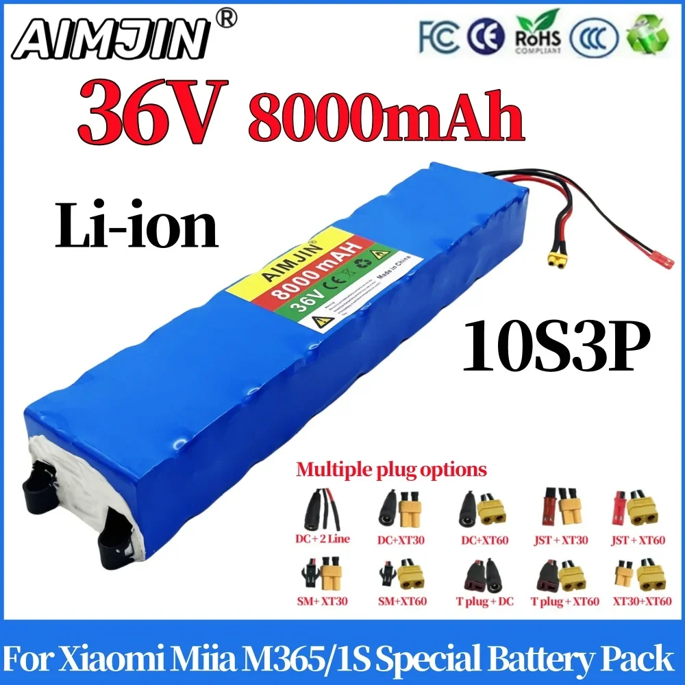 10S3P 36V 8.0Ah Li-ion Battery Pack for Xiaomi M365/1S Electric Scooter Special 36V 8000mAh High Capacity Replacement Battery