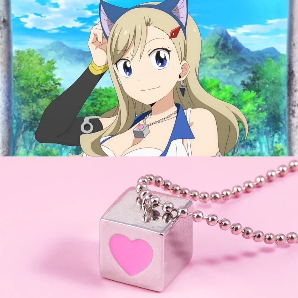 Anime EDENS ZERO Rebecca Pendant Necklace 3D Square Pink Heart Choker Necklace for Women Girls Jewelry