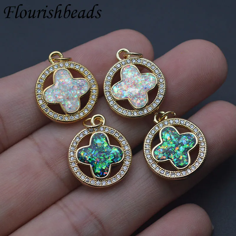 Imagem -06 - Flower Shape Pave Zircon Rodada Opal Pingente para Fazer Jóias Faça Você Mesmo Colar Nova Chegada 10 Pcs por Lote