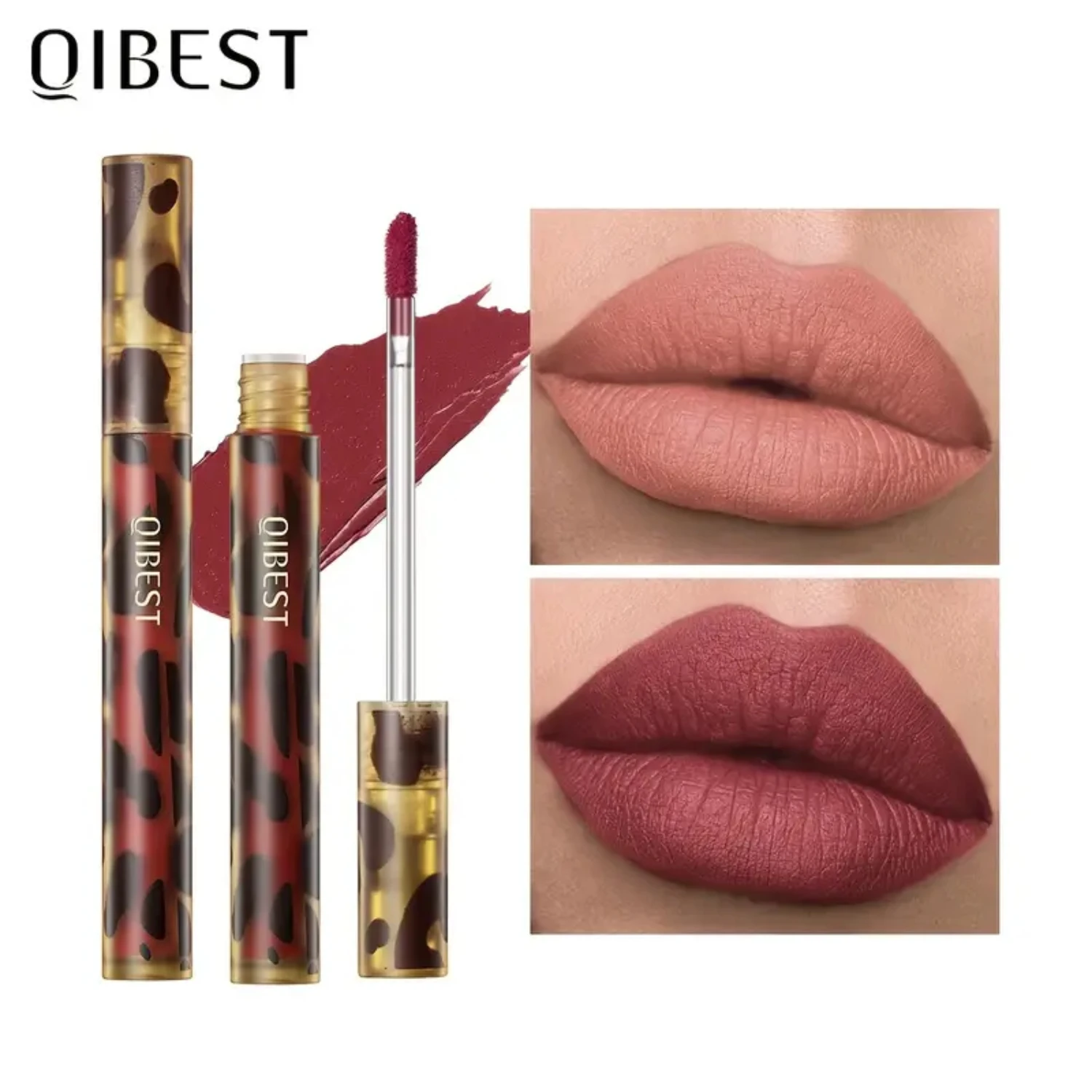 Velvet Leopard Print Lip Glaze ง่ายต่อการสี Non Stick Cup ไม่จางหายลิปสติก Long Lasting Waterproof Lip Gloss