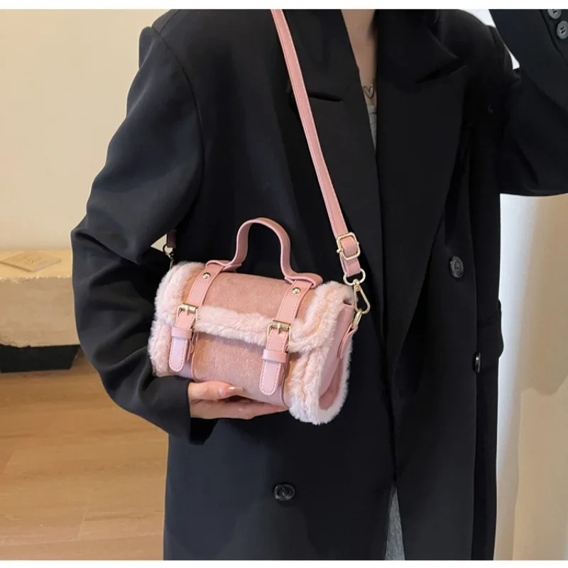 Autumn and Winter Shoulder Bags for Women 2024 New Lamb Plush Suede Ladies Small Square Crossbody Bags Bolsas Para Mujeres