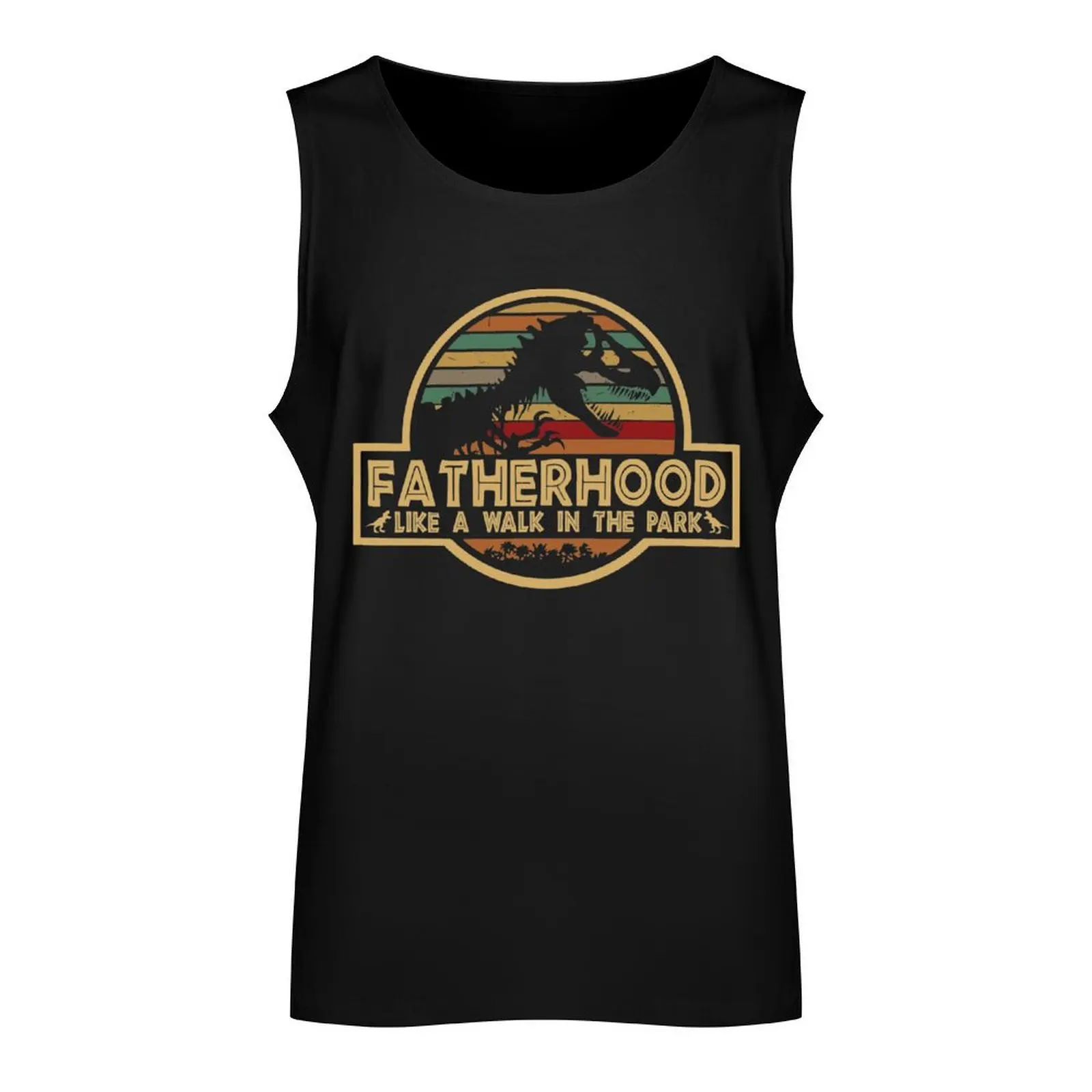 Fatherhood Like A Walk In The Park Retro Vintage T-Rex Dinosaur Father's Day Tank Top Men's summer clothes plain t-shirt