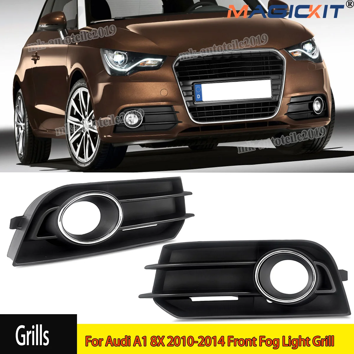 Pair For Audi A1 8X 2010-2014 Front Fog Light Grille Cover w/ Chrome Tims LH+RH