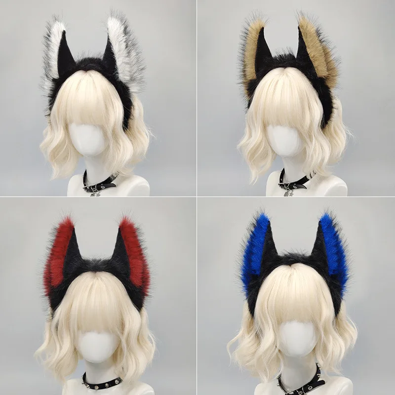 Animal Beast Demon Horn Headwear Cosplay Werewolf Plush Ear Headpiece Carnival Halloween Dress Up Party Costume Props Deluxe