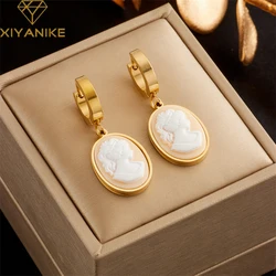 XIYANIKE 316L Stainless Steel Earrings Green White Portrait Pendant Accessories for Women Charming Birthday Jewelry Gifts Серьги