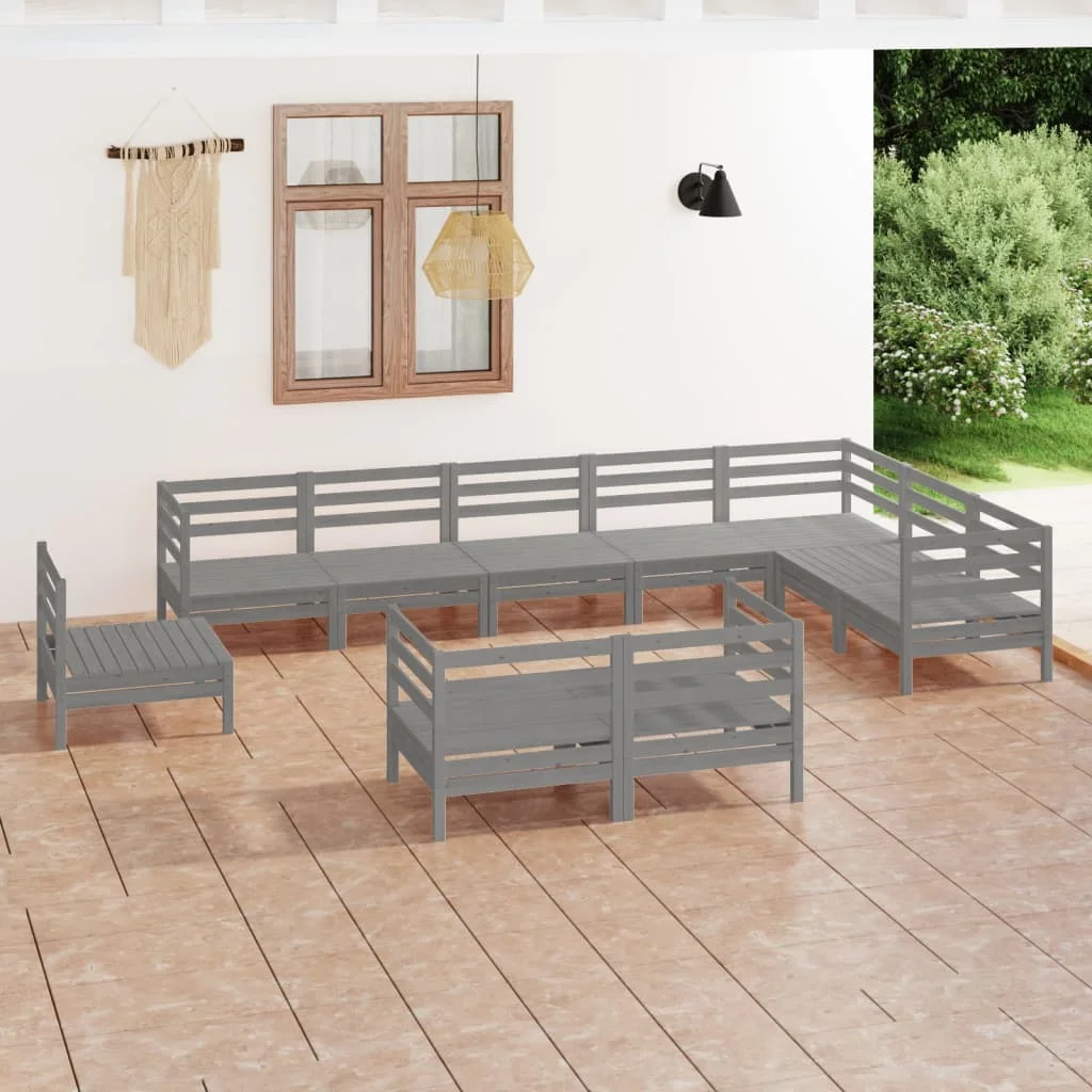 VidaXL garden furniture set 10 pieces gray pine solid wood