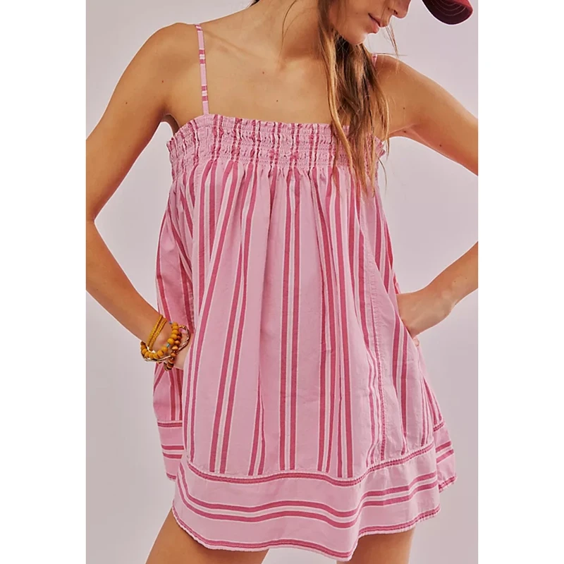 

Summer Womens Y2k 2Piece Loungewear Set Sleeveless Square Neck Striped Cami Peplum Top with Boxer Shorts Loose Ruffle Pj Outfits