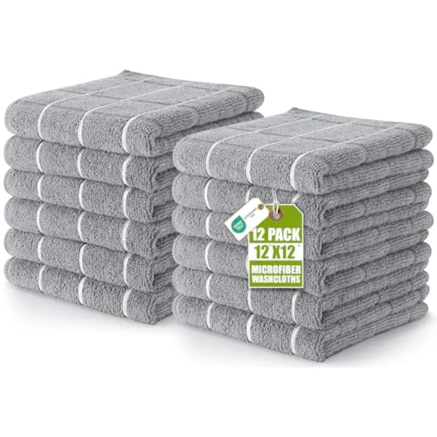 

12 Pack Wash Cloths Set, 12 by 12 Inches, Highly Absorbent and Super Soft Microfiber Fingertip Towels, Multi-Purpose Washcloths