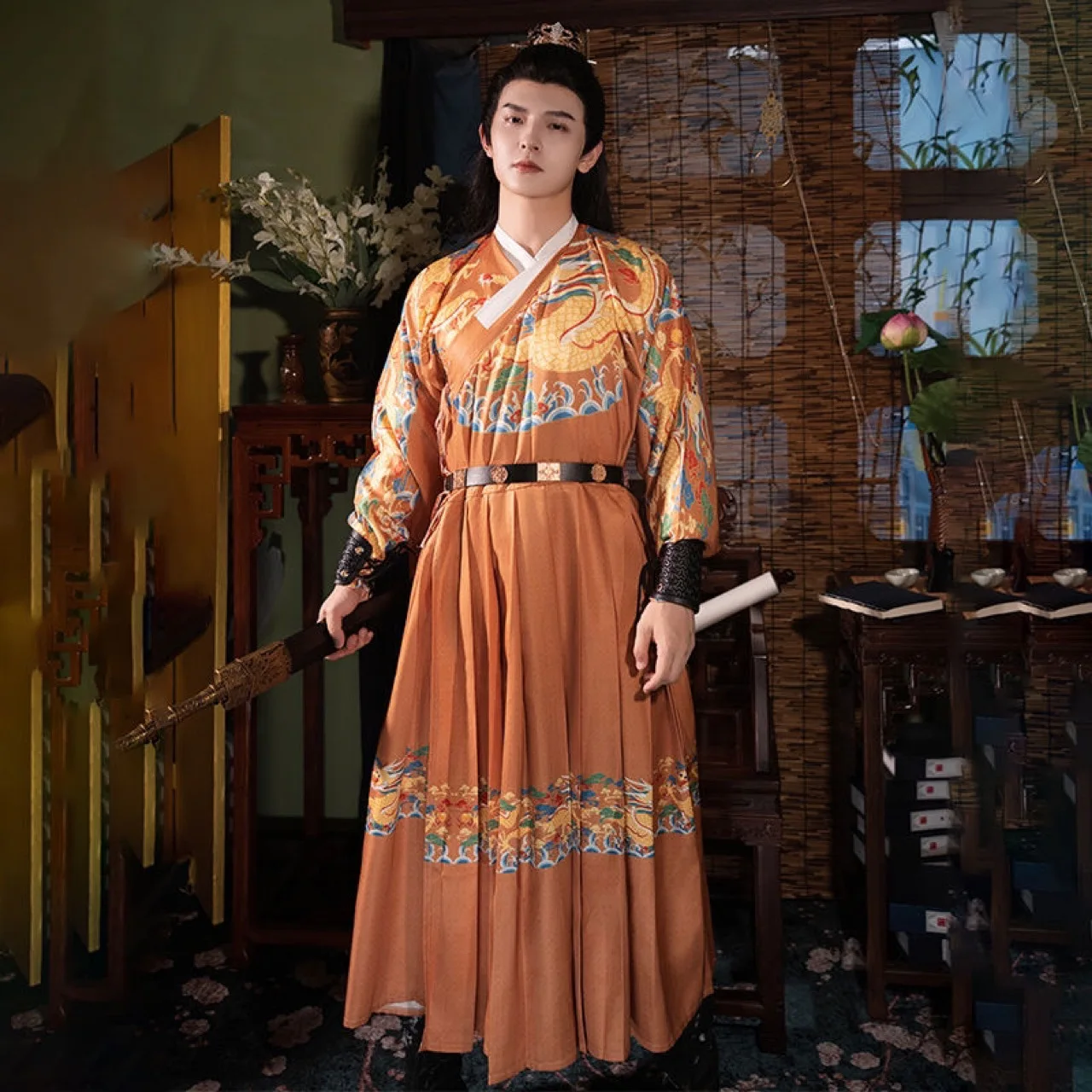 

Система Hanfu Ming, костюм с летающей рыбой, такие же серьги для пары, халат с вышивкой, Jinyi Wei, тяга, повседневная весна и осень