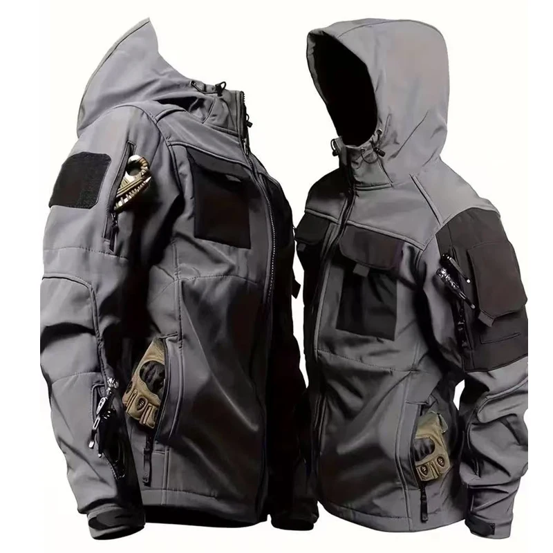 Men New Winter Autumn Tactical Jackets Waterproof Outdoor Hood Coat Sports Military Hiking Camping Climbing Fleece Pants Outwear