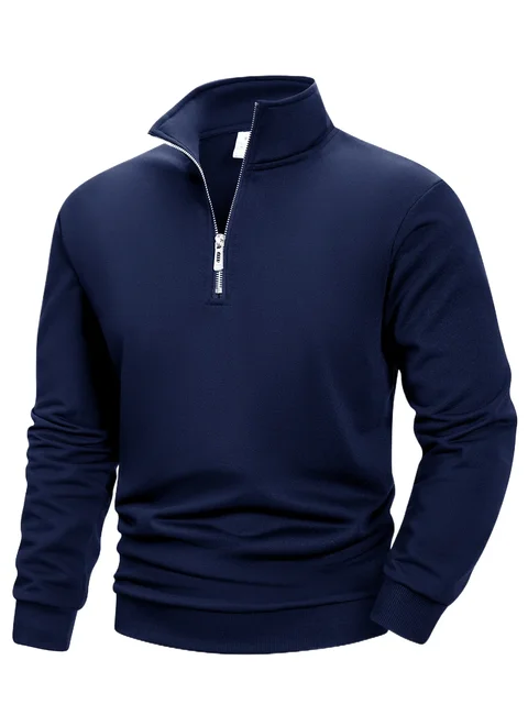 Autumn Men's Sweatwear Quarter Zip Up Sweatshirts Base Sweater Long Pullover Men's Outdoor Mock Neck Tops Streetwear 2