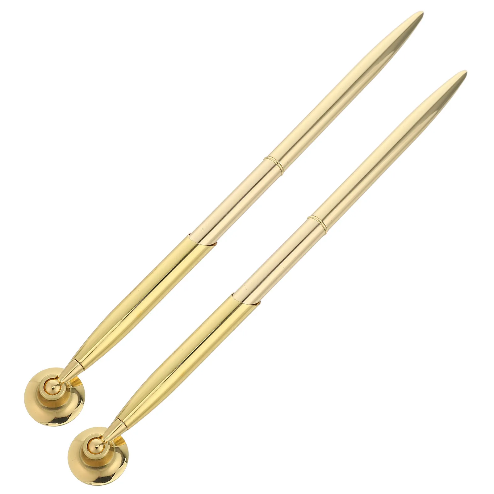 

2 Sets Gold Metal Ballpoint Pen 0.5mm Desk Reception Signing Pen Round Holder Guest Book Wedding Business Office Signature