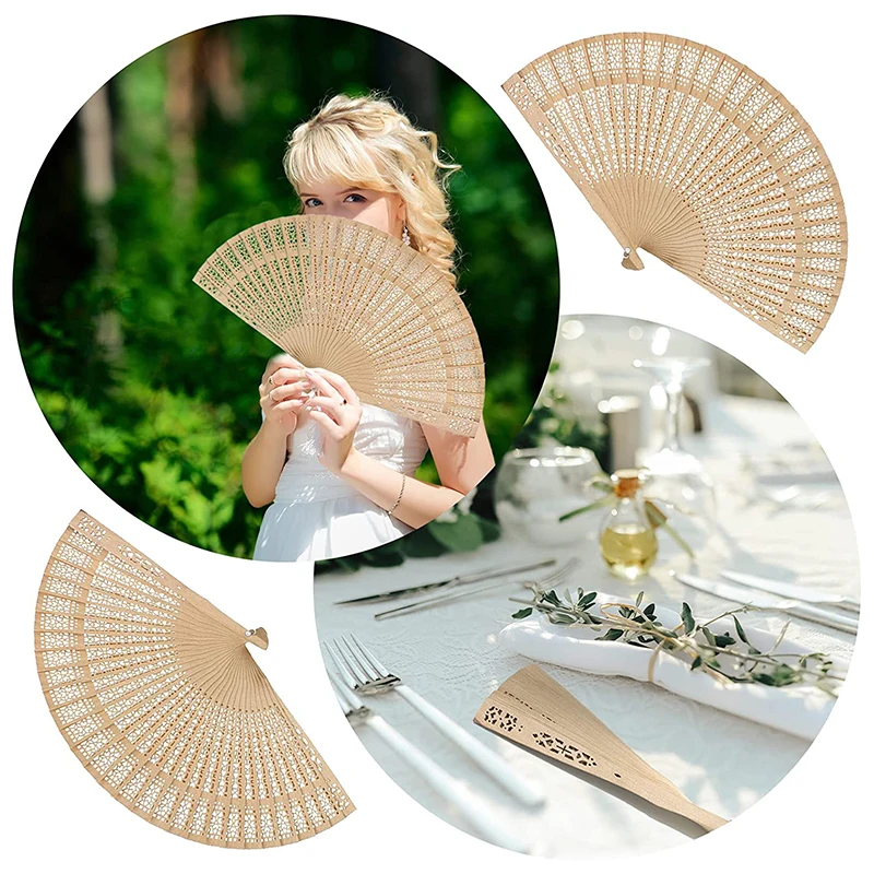 8-inch Chinese Handmade Fan Wooden Folding Fan Fragrant Wedding Party Gift Bamboo Fan Wedding Bride Party Decoration Handicraft