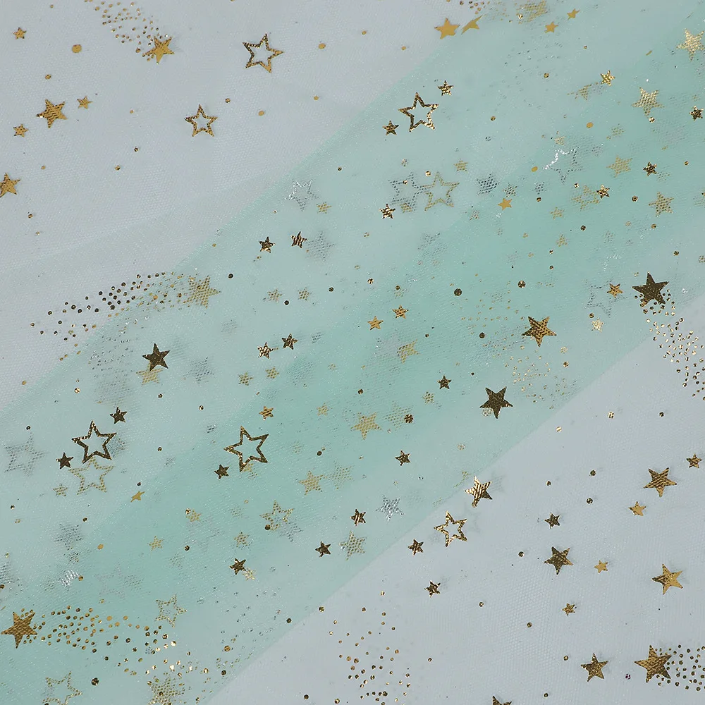 5Meter 150Cm Wide Gold Star Foil Tulle Mesh Fabric Star Moon Net Cloth Women Kids Dress Stage Costume Decorative Material F156