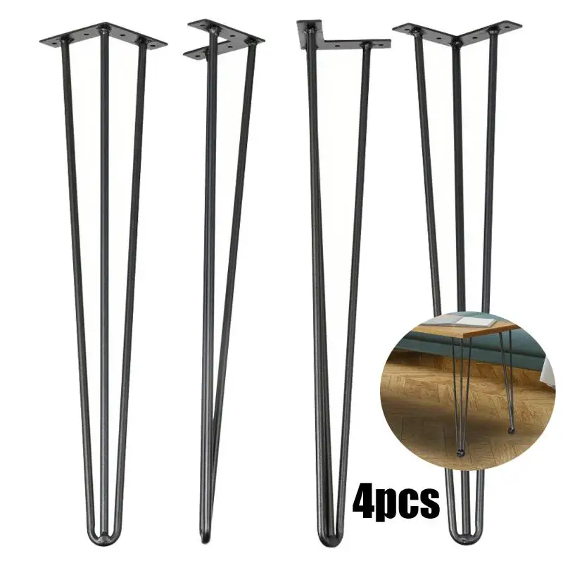 Household Cork Metal Table Leg Set for Coffee Tables and Dining Tables, 4 Piece Black Adjustable Screw Floor Protector