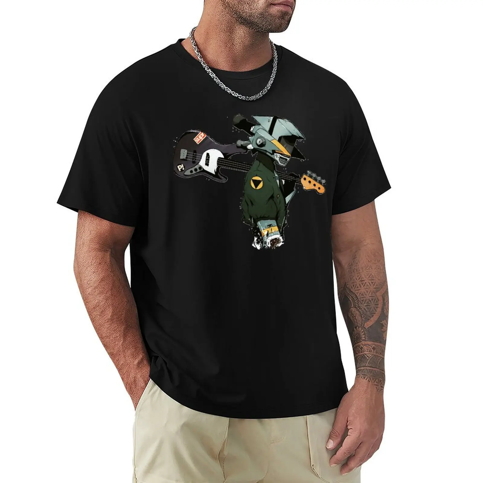 

FLCL Guitar T-Shirt Basic Short Sleeve Cotton Blend T-Shirt