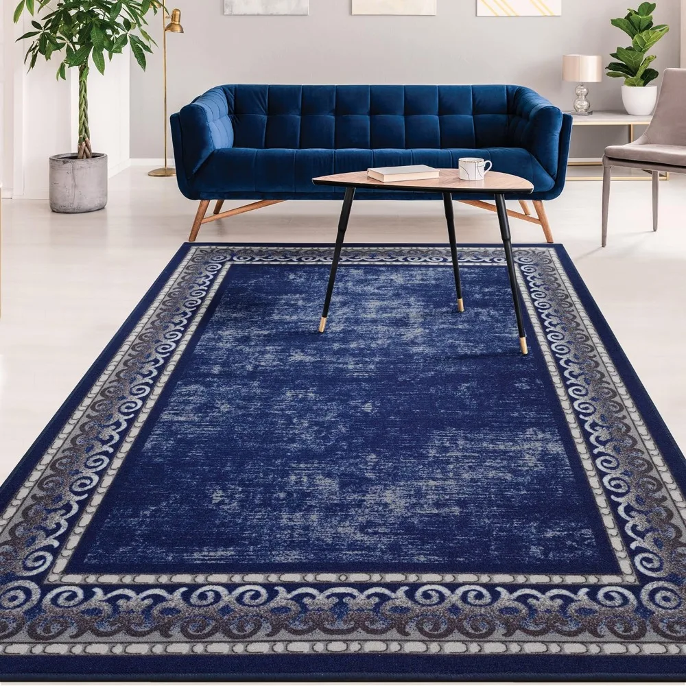

Modern 8x10 Non-slip (non-skid) Low Pile Rubber Backing Indoor Area Rug (navy, 7'10" X 10')