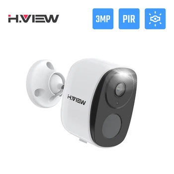 H.VIEW PIR camera op batterijen, draadloos buiten, 2K 3MP WiFi-beveiligingscamera met spotlight-sirene, 2-weg audio, waterdicht