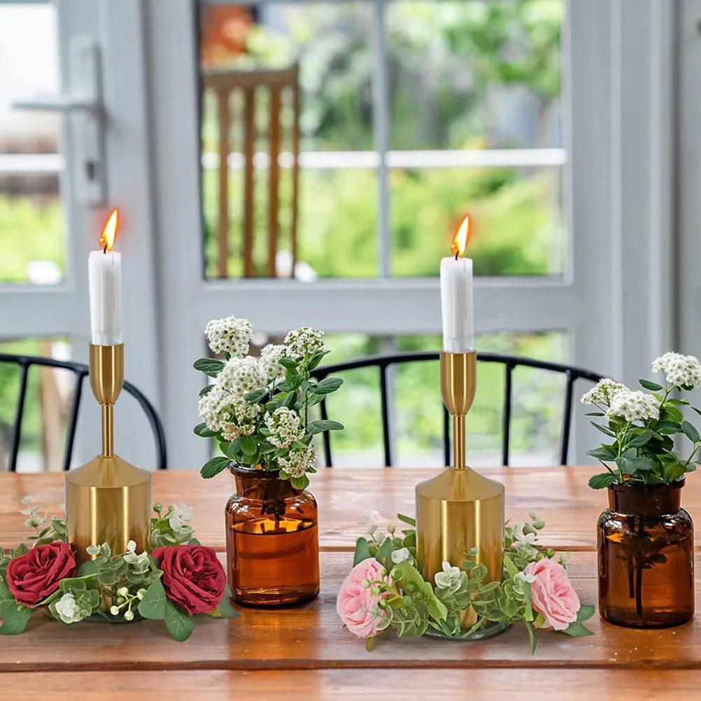

3pcs Artificial Rose Ring Floral Wreath Rustic Wedding Table Centerpiece Pillar Decor Party Festival Home Decor