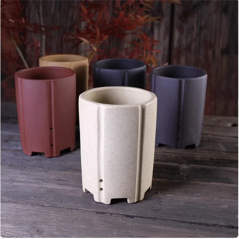 Purple Clay Handmade Pottery Bonsai Pot Small Vase Tradition Chinese Dormitory Home Table Room Garden Decoration