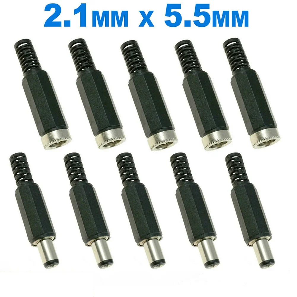 High Quality DC Power Plug Connectors 5 Pairs of Male and Female 21mm x 55mm Solder Termination Compression Stress Relief