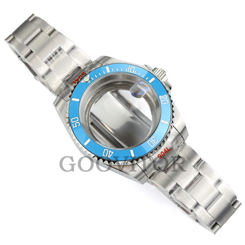 Ice blue Ceramic bezel 40mm Watch Case Waterproof Fit NH35 NH34 NH36 NH38 Movement Oyster Bracelet SUB GMT Case Watch Accessory