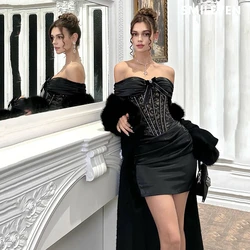 Smileven Black Sexy Mini Shiny Glitter Prom Dress Off Shoulder Party Gowns Sweetheart Length Formal Evening Dress Customized2025