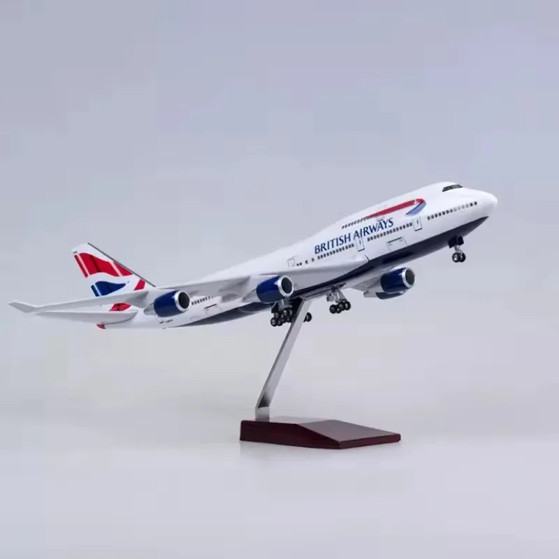 New 1/150 Scale B747 British Airways Aircraft Airplane Model Toys with Light Diecast Resin Plane Collection Display Gifts Fans