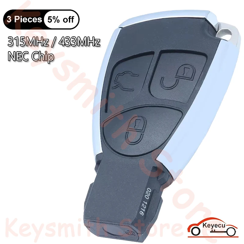 KEYECU 3 przyciski 315 MHz 433 MHz NEC Chip do Mercedes Benz 2000 2001 2002 2003 2004 2005 2006 2007-2014 Auto Smart Remote Key Fob