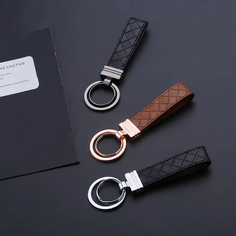 Jobon High-Grade Car Key Chain Women Men Keychains Cow Leather Key Ring Holder Jewelry Bag Pendant Classic Best Gift for Men