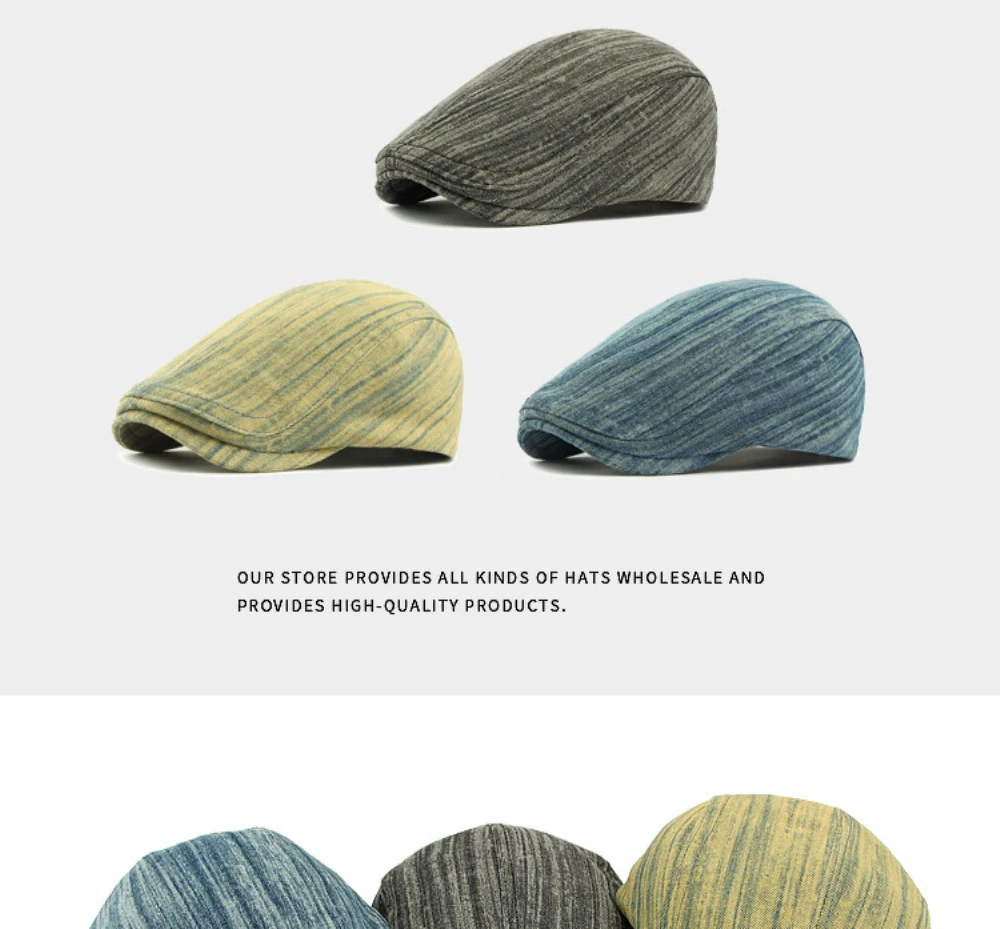 HT4724 Plus Größe Berets für Männer Frauen Neue Gewaschen Denim Baskenmütze Hut Einstellbare Ivy Flache Kappe Männlich Weiblich Frühling Herbst Baskenmütze Kappe – Detail 1