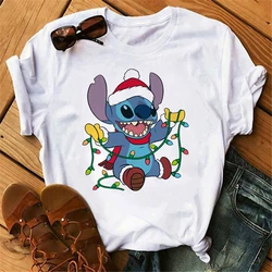 christmas Kawaii Lilo Stitch Funny Cartoon T Shirt Women Stitch Cute Manga T-shirt Y2k Graphic Tshirt Streetwear Top Tees Female