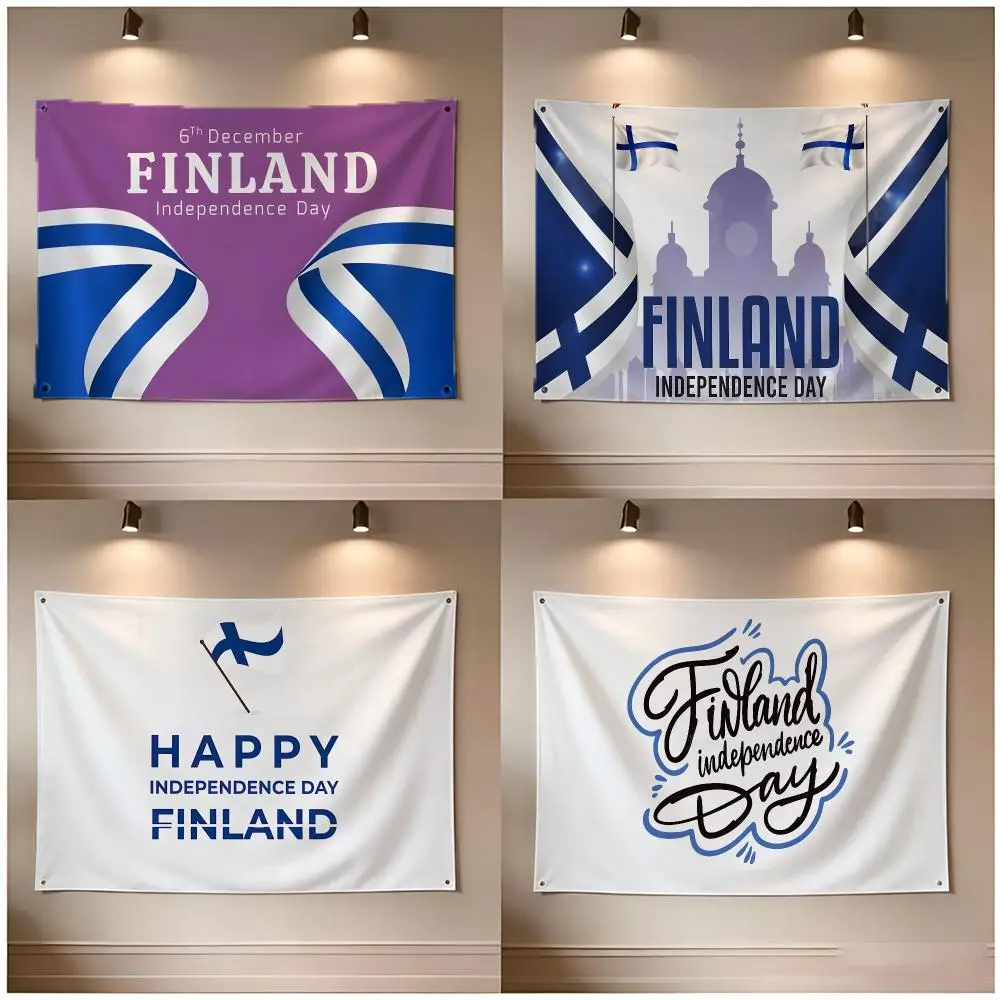 Holiday National Finland Independence Day Flags Borderless Four Ring Ornament Indoor Outdoor Decoration Quick Hang Install