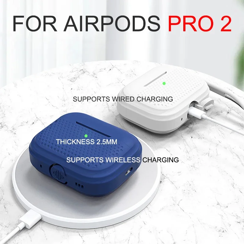 Funda protectora de silicona TPU con cuerda antipérdida para auriculares AirPods Pro 2, (AirPods no incluidos)