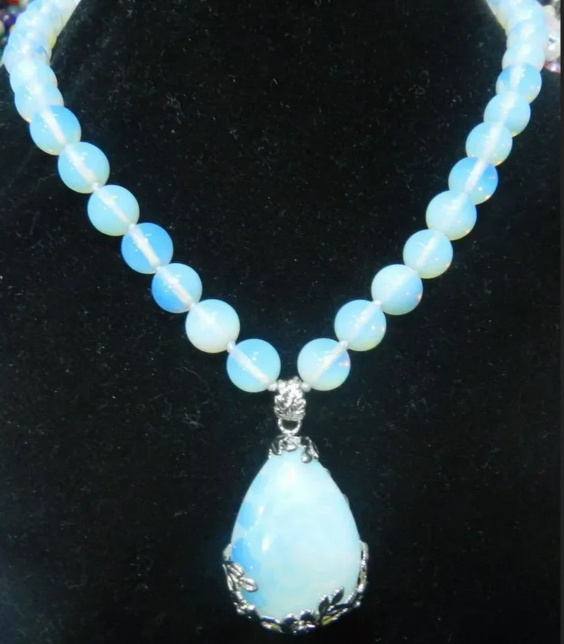 Fine Jewelry Necklace 10mm Sri Lanka Moonstone Gems Round Beads&25x35mm Pendant Necklace 18