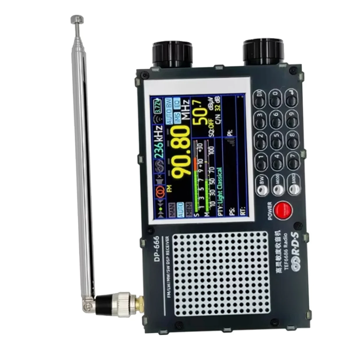 ABMF-2X アップグレード DP-666 TEF6686 ラジオ高感度フルバンド受信機アンテナ付きブラック