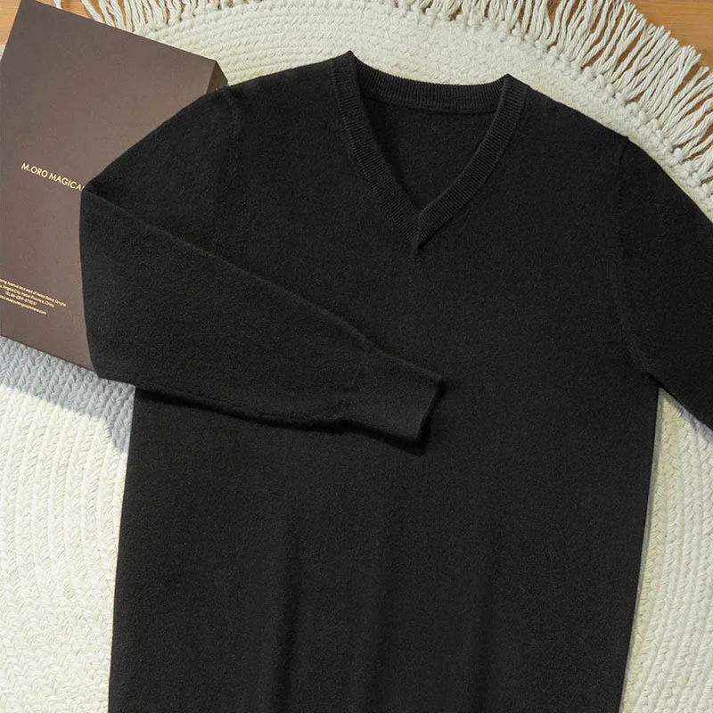 High Quanlity Men's 100% Goat Cashmere Sweater Autumn Winter V-Neck Long Sleeve Pullover Smart Casual Warm Cashmere Knitwear