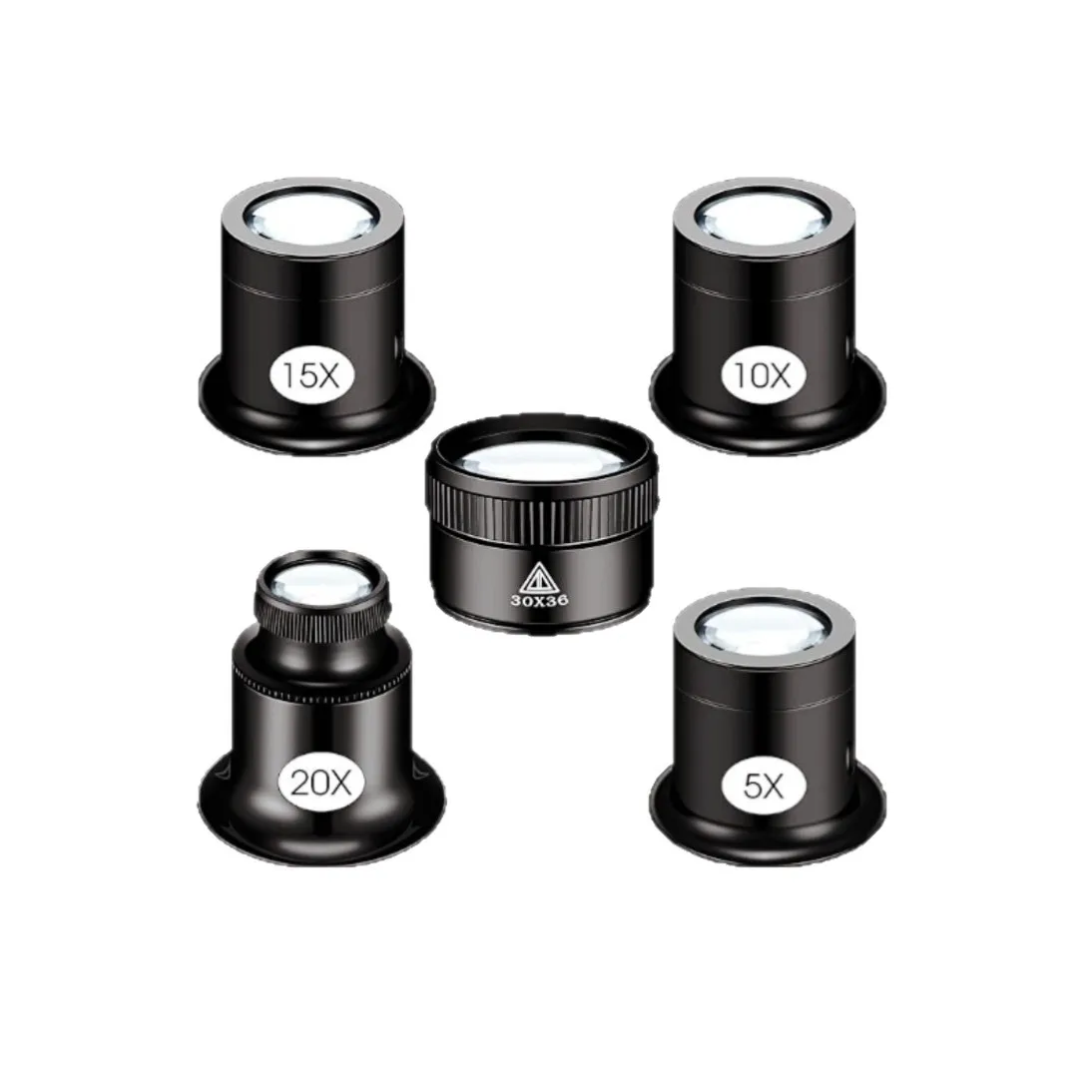 5-Piece Watch Magnifier Loupe Kit 5x-30x Interchangeable Eye Loupes for Watch & Clock Repair Inspection