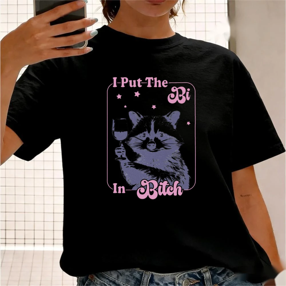 Retro Bi Pride Raccoon Tee LGBTQ Bisexual Pride T-Shirt Funny Raccoon Shirt Queer Statement Tee Women Unisex Summer Cotton Tops