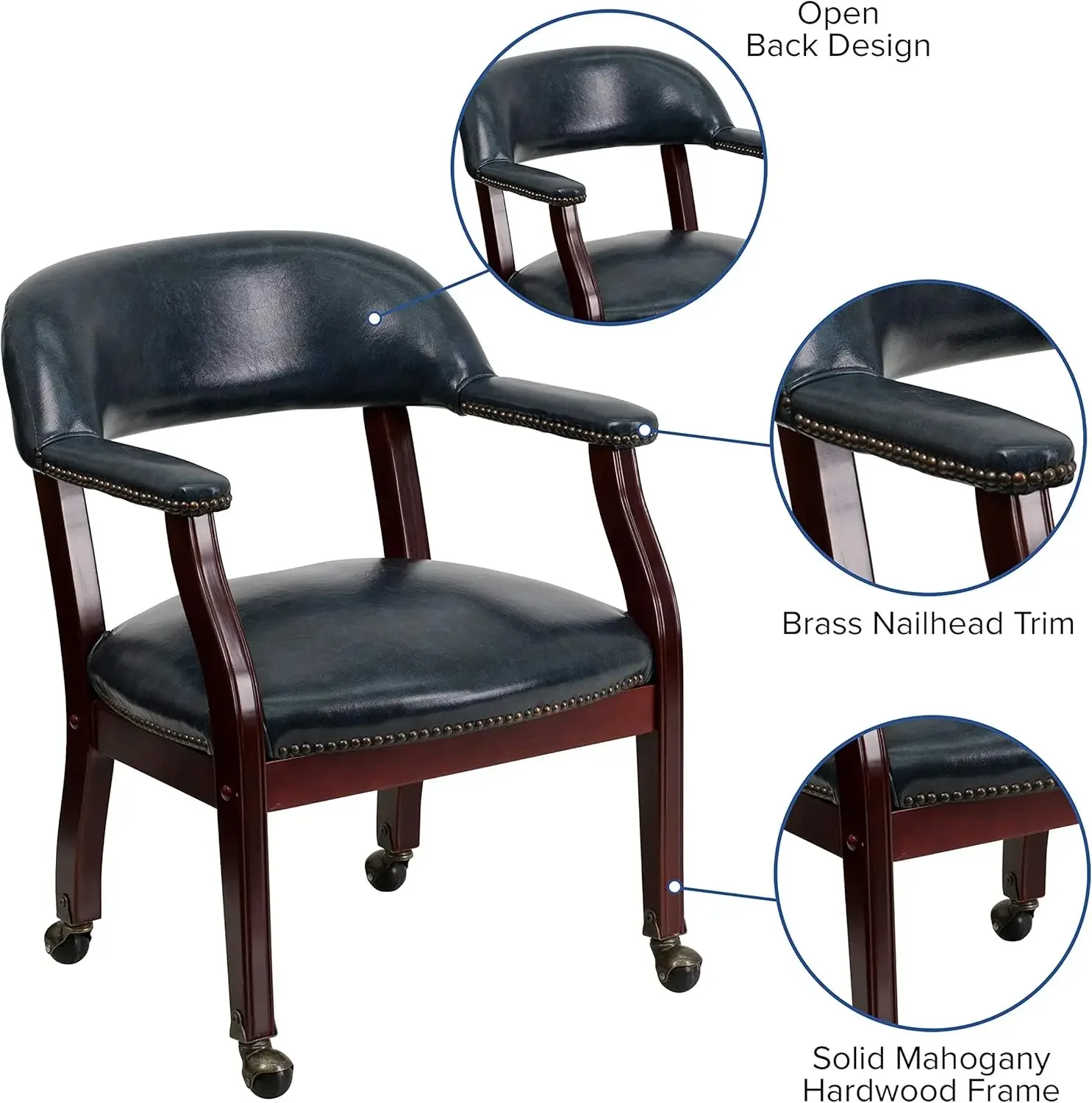 Furniture Sarah Navy Vinyl Luxurious Conference Chair with Accent Nail Trim and Casters