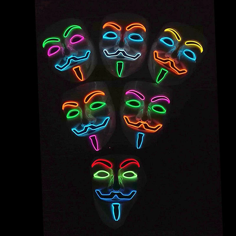 Hot Halloween Rave Luminous Movie Theme Mask LED Light Anonymous Mask V for Vendetta Cosplay Party Glowing Full Face Mask