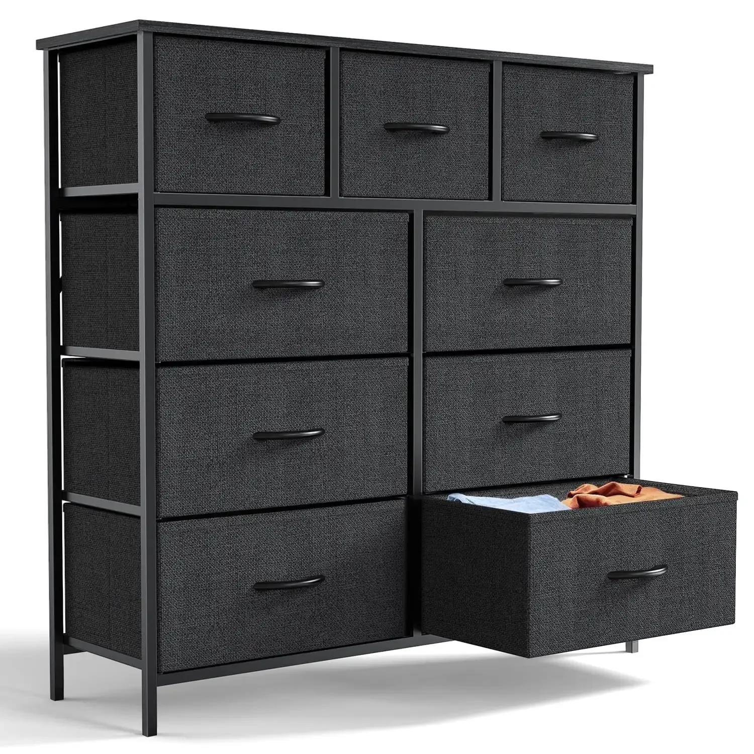 

9 Drawer Fabric Dresser for Bedroom, Chest of Drawer Organizer Storage Cabinet for Closet, Entryway, Black