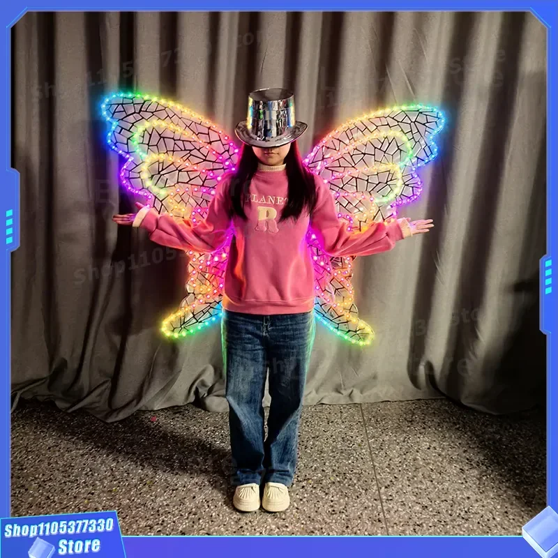 Adult LED Glowing Butterfly Wings for Stage Show Performance Costume Light Up Fairy Elf Wing Props Party Atmosphere Decor