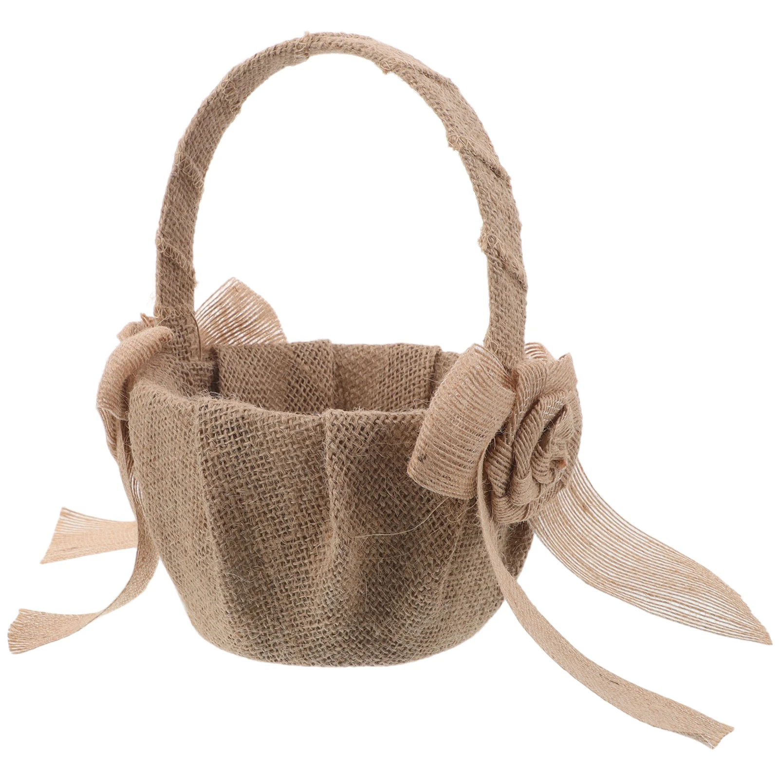 

Elegant Wedding Flower Burlap Petal Basket With Handle Rustic Handmade Bridal Ceremony Decoration Small Treat Bags Wicker Basket