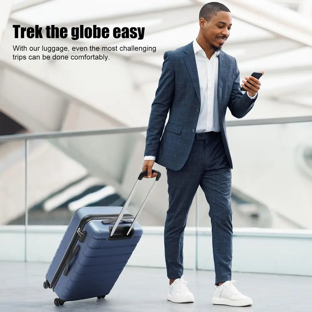 Coolife 24 Lightweight Teal Blue Hardside Spinner Suitcase with TSA Lock & USB Port, Expandable