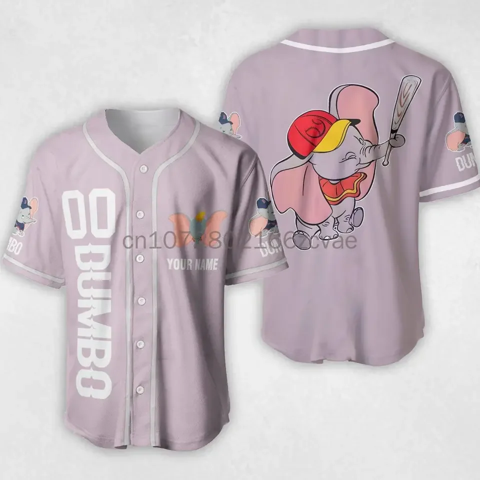 Dumbo Baseball Jersey Custom Name Disney Men\'s Baseball Jersey Fashionable Disney Short Sleeve Hawaiian Shirt Track Top