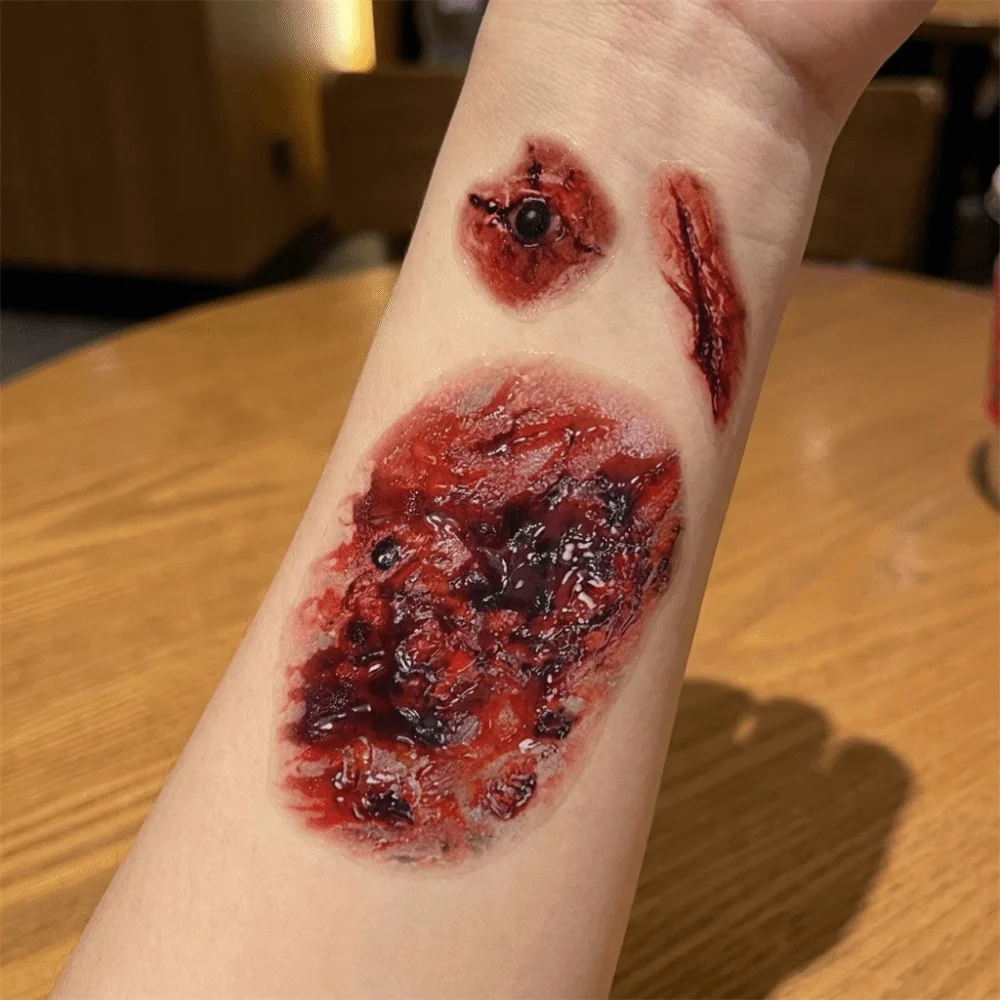 5PCS/SET Long-Lasting Temporary Tattoo Stickers Realistic Waterproof Bloody Scar Tattoos Decals Bloody Simulation