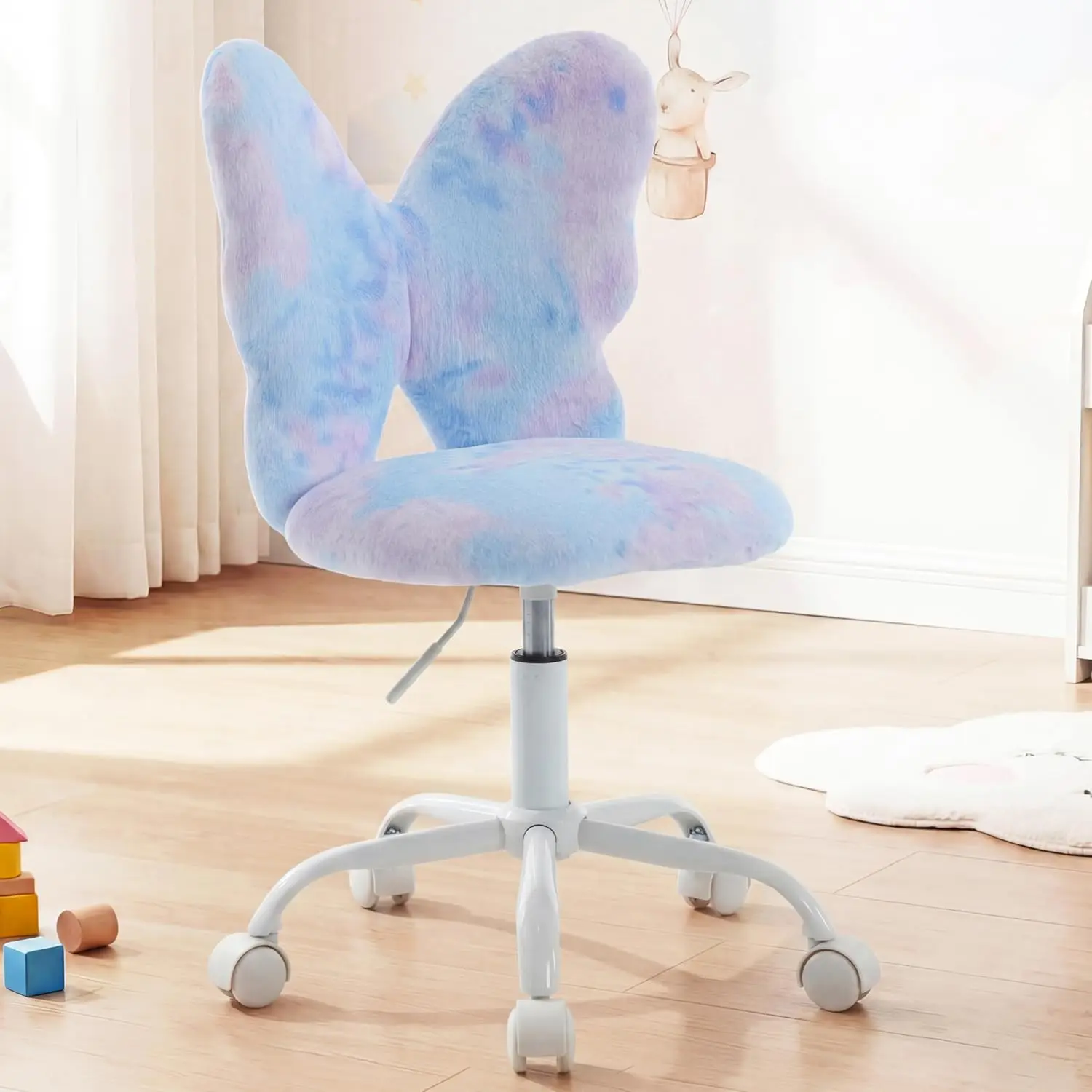 

Butterfly Kids Desk Chair Adjustable Swivel Furry Blue Home Bedroom School Dorm